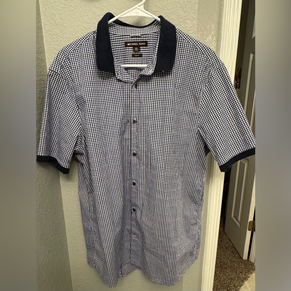 Michael Kors Men's Navy and White Gingham Shirt